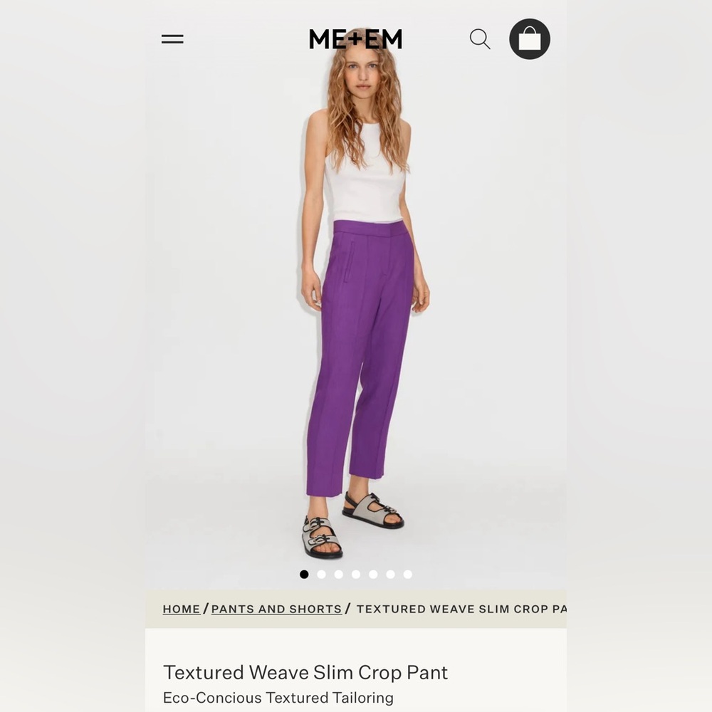 NWOT, ME+EM, Textured Weave Slim Crop Pant, Size US 0